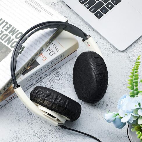 100 Pieces Headphone Ear Covers Disposable Earphone Overs Sanitary Non-Woven Stretch Earpad Covers Earcup Covers Fit for Most on Ear Headphones (White, 6.5 cm) in Saudi Arabia