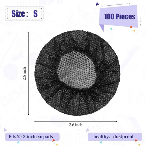 BBTO 100 Pcs Disposable Over Ear Headphone Covers Stretch,11 Cm,Black | Sanitary Non-woven Earpad Covers for Shared Use, Fit Over-ear Headsets, Hygienic Protection for Gym Office Library Home in Saudi Arabia