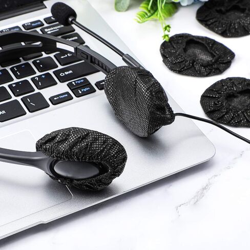 BBTO 100 Pcs Disposable Over Ear Headphone Covers Stretch,11 Cm,Black | Sanitary Non-woven Earpad Covers for Shared Use, Fit Over-ear Headsets, Hygienic Protection for Gym Office Library Home in Saudi Arabia