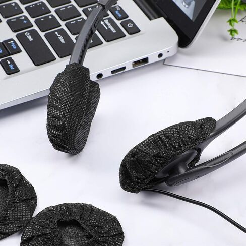 BBTO 100 Pcs Disposable Over Ear Headphone Covers Stretch,11 Cm,Black | Sanitary Non-woven Earpad Covers for Shared Use, Fit Over-ear Headsets, Hygienic Protection for Gym Office Library Home in Saudi Arabia