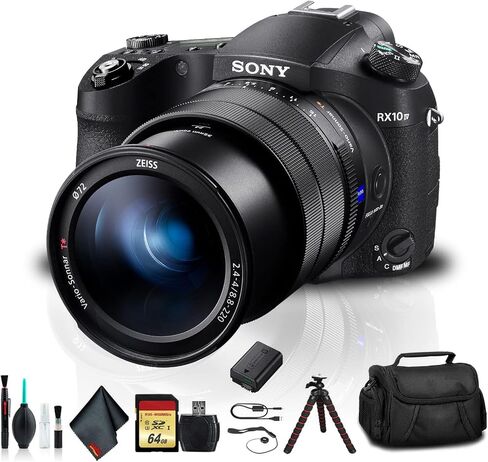 كاميرا سوني سايبر شوت DSC-RX10 IV DSCRX10M4/B مع حقيبة ناعمة، بطارية إضافية، بطاقة ذاكرة 64 جيجابايت، قارئ بطاقات، بالإضافة إلى الملحقات الأساسية (متجددة) in Kuwait