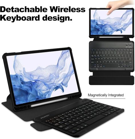حافظة لوحة المفاتيح لجهاز سامسونج جالاكسي تاب S9 مقاس 11 بوصة، حافظة ذكية مضادة للصدمات للكمبيوتر اللوحي مع حامل قلم S للوحة المفاتيح اللاسلكية قابل للفصل، أسود in Kuwait
