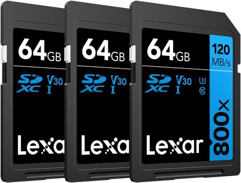 ليكسار بطاقة ذاكرة 64GB عالية الاداء 800x UHS-I SDHC سلسلة بلو - (عبوة من 3 قطع) in Kuwait