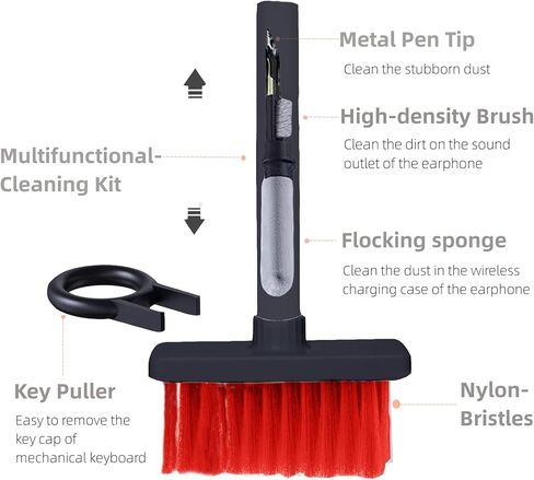 يويوبي مجموعة ادوات تنظيف الكمبيوتر متعددة الوظائف 5 في 1، فرشاة ناعمة لتنظيف الكيبورد وسماعات الاذن التي تعمل بالبلوتوث وليجو واللابتوب وايربودز برو وعدسات الكاميرا (5 في 1 اسود) in Kuwait