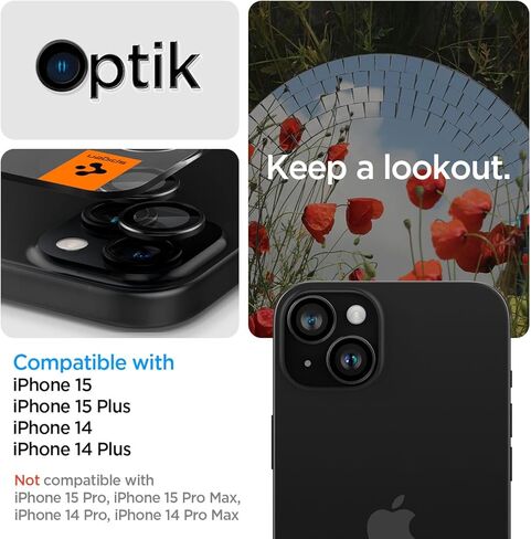 واقي شاشة لعدسة الكاميرا من Spigen [GlasTR EZ Fit Optik Pro] مصمم لهاتف iPhone 15 Plus/iPhone 15 / iPhone 14 Plus/iPhone 14 [صديق للحافظة] - أسود [عبوة من قطعتين] in Kuwait