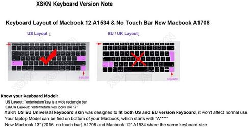 غطاء حماية للوحة المفاتيح من السيليكون العربي XSKN لجهاز MacBook 12 بوصة مع شاشة Retina إصدار 2015 بتصميم أمريكي (أزرق) in Saudi Arabia