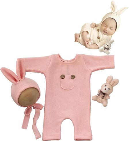 CUTEBBPHOTO ملابس الأطفال حديثي الولادة للتصوير الفوتوغرافي على شكل أرنب للأولاد والبنات الرضع صور ملابس داخلية من الكروشيه دعائم الزي in Kuwait