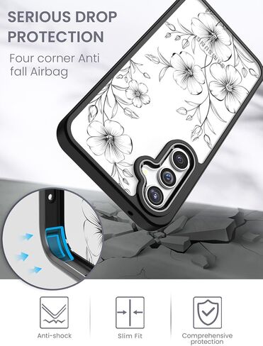 حافظة DagoRoo لهاتف Samsung Galaxy A54 5G مع واقي شاشة من الزجاج المقوى [عبوة من قطعتين]، [واقية من الدرجة العسكرية] مادة TPU الناعمة النحيفة والكمبيوتر الصلب، حافظات بنمط الزهور الشفافة للفتيات والنساء (JD-أرجواني) in Kuwait