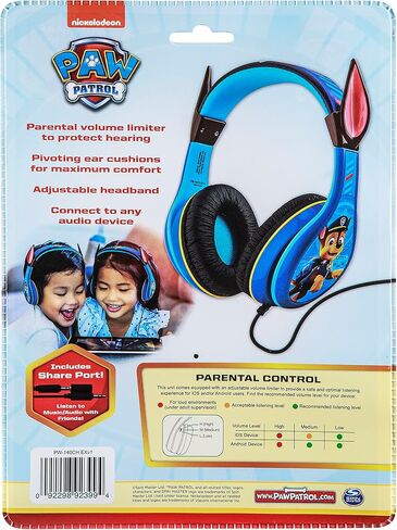 Paw Patrol Marshall Kids Headphones, Adjustable Headband, Stereo Sound, 3.5Mm Jack, Wired Headphones for Kids, Tangle-Free, Volume Control, Foldable, Childrens Headphones Over Ear for School Home, Tra in Saudi Arabia