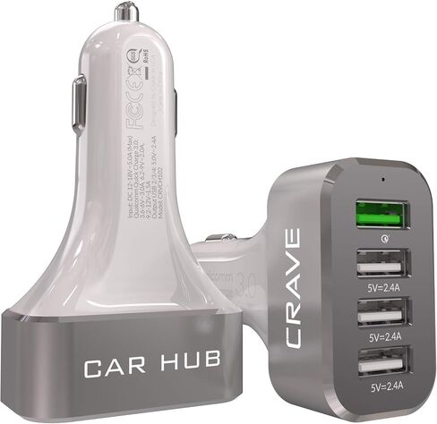 شاحن سيارة Crave CarHub 54W 4 منافذ USB، كوالكوم للشحن السريع 3.0 - أسود in Kuwait