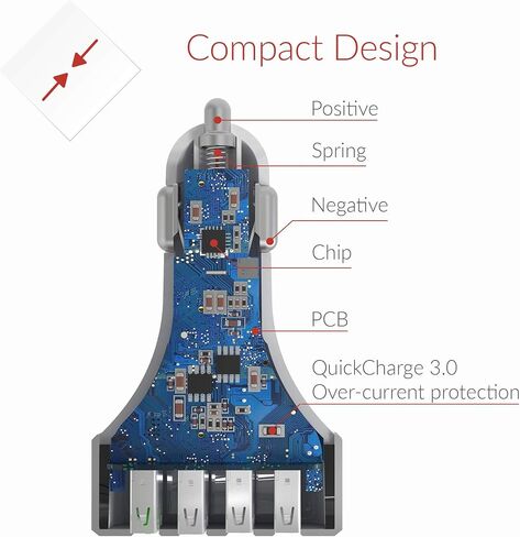 شاحن سيارة Crave CarHub 54W 4 منافذ USB، كوالكوم للشحن السريع 3.0 - أسود in Kuwait