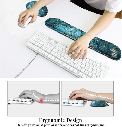 Meffort Inc Gaming Keyboard Wrist Pad & Mouse Wrist Rest Cushion Support Combo Set – Durable Ergonomic Anti Slip Non-Slip Base - Cherry Blossoming in Kuwait