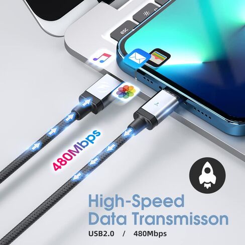 كيبل شحن مغناطيسي 2 في 1 من USB C الى USB C [3 قطع، 1.5 قدم/3 قدم/6 قدم] 65 واط/3 امبير للشحن السريع لشاحن ايفون ونقل البيانات لموبايل ايفون 14/13/سامسونج/بكسل/ماك بوك/ايباد اير in Kuwait