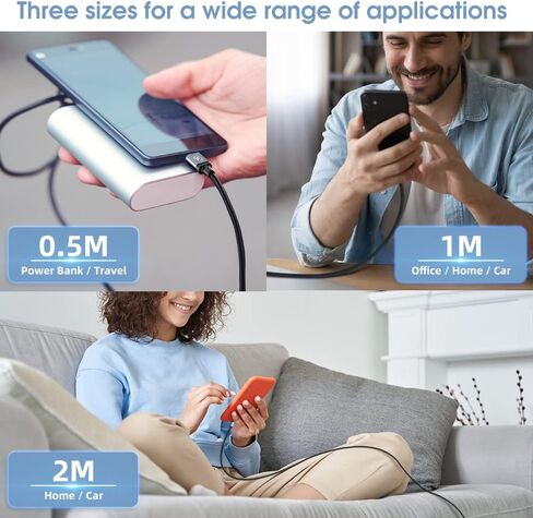 كيبل شحن مغناطيسي 2 في 1 من USB C الى USB C [3 قطع، 1.5 قدم/3 قدم/6 قدم] 65 واط/3 امبير للشحن السريع لشاحن ايفون ونقل البيانات لموبايل ايفون 14/13/سامسونج/بكسل/ماك بوك/ايباد اير in Kuwait