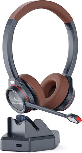 Wireless Headset with Microphone for Work, in-Built with USB Dongle for PC, Mono 5.2 Bluetooth Headset for Computer Cell Phone Home Office Microsoft Teams Skype Video Conference Voice Recognition in Saudi Arabia
