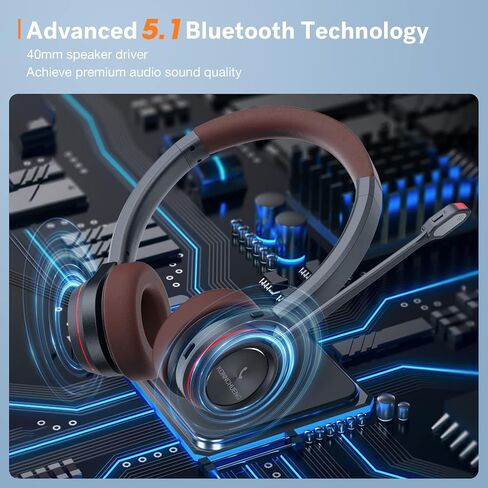 Wireless Headset with Microphone for Work, in-Built with USB Dongle for PC, Mono 5.2 Bluetooth Headset for Computer Cell Phone Home Office Microsoft Teams Skype Video Conference Voice Recognition in Saudi Arabia