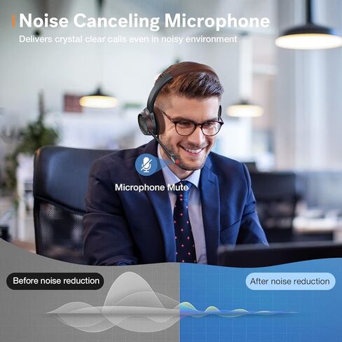 Wireless Headset with Microphone for Work, in-Built with USB Dongle for PC, Mono 5.2 Bluetooth Headset for Computer Cell Phone Home Office Microsoft Teams Skype Video Conference Voice Recognition in Saudi Arabia