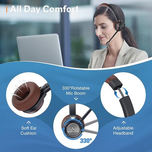 Wireless Headset with Microphone for Work, in-Built with USB Dongle for PC, Mono 5.2 Bluetooth Headset for Computer Cell Phone Home Office Microsoft Teams Skype Video Conference Voice Recognition in Saudi Arabia