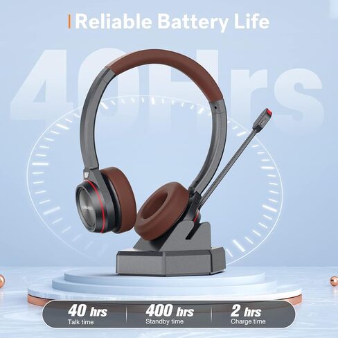 Wireless Headset with Microphone for Work, in-Built with USB Dongle for PC, Mono 5.2 Bluetooth Headset for Computer Cell Phone Home Office Microsoft Teams Skype Video Conference Voice Recognition in Saudi Arabia