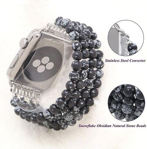 Beaded Bracelet Compatible with Apple Watch Band 38mm 40mm 41mm 42mm 44mm 45mm 46mm 49mm, Natural Stone Beaded Elastic Stretchy Replacement Band for iWatch Ultra SE Series 10 9 8 7 6 5 4 3 2 1 in Saudi Arabia