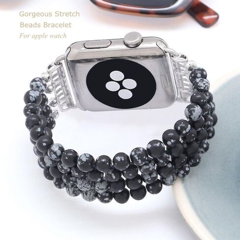 Beaded Bracelet Compatible with Apple Watch Band 38mm 40mm 41mm 42mm 44mm 45mm 46mm 49mm, Natural Stone Beaded Elastic Stretchy Replacement Band for iWatch Ultra SE Series 10 9 8 7 6 5 4 3 2 1 in Saudi Arabia