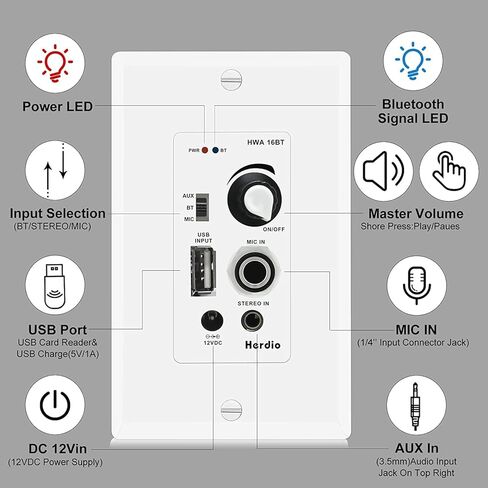 مكبرات صوت خارجية هيرديو 400 وات 6.5 بوصة مقاومة للماء مع مضخم صوت بلوتوث على الحائط، صوت جهير مثير للإعجاب ومتانة في جميع الأحوال الجوية، نظام صوت ستيريو مثبت على الحائط لسطح الفناء المنزلي (أبيض، زوج) in Kuwait