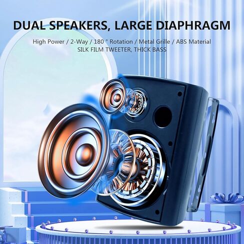 مكبرات صوت خارجية هيرديو 400 وات 6.5 بوصة مقاومة للماء مع مضخم صوت بلوتوث على الحائط، صوت جهير مثير للإعجاب ومتانة في جميع الأحوال الجوية، نظام صوت ستيريو مثبت على الحائط لسطح الفناء المنزلي (أبيض، زوج) in Kuwait