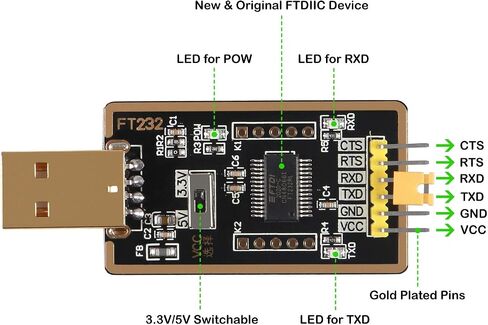 FT232RL USB to TTL Adapter for Development Projects, USB to Serial Converter Module with Genuine FTDI USB UART Compatible with Windows 7/8/10/XP,Linux, Mac OS  in Saudi Arabia