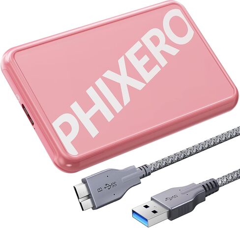 حاوية محرك الأقراص الصلبة PHIXERO مقاس 2.5 بوصة USB 3.0 إلى SATA III لـ 2.5 بوصة SSD وHDD 7 مم/9.5 مم حاوية محرك أقراص ثابتة خارجية خالية من الأدوات مع UAS، متوافقة مع WD Seagate Toshiba Samsung Hitachi- وردي in Kuwait