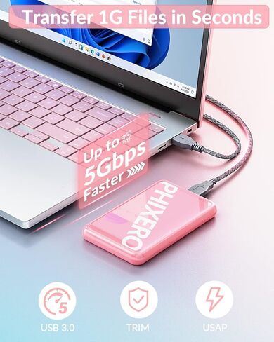 حاوية محرك الأقراص الصلبة PHIXERO مقاس 2.5 بوصة USB 3.0 إلى SATA III لـ 2.5 بوصة SSD وHDD 7 مم/9.5 مم حاوية محرك أقراص ثابتة خارجية خالية من الأدوات مع UAS، متوافقة مع WD Seagate Toshiba Samsung Hitachi- وردي in Kuwait