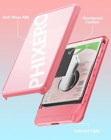 حاوية محرك الأقراص الصلبة PHIXERO مقاس 2.5 بوصة USB 3.0 إلى SATA III لـ 2.5 بوصة SSD وHDD 7 مم/9.5 مم حاوية محرك أقراص ثابتة خارجية خالية من الأدوات مع UAS، متوافقة مع WD Seagate Toshiba Samsung Hitachi- وردي in Kuwait
