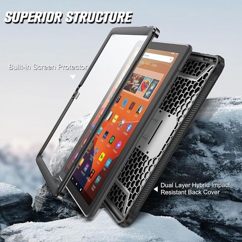 حافظة Fintie مقاومة للصدمات للكمبيوتر اللوحي الجديد Fire HD 10 (الجيل الثالث عشر 10.1 بوصة، إصدار 2023)، [Tuatara] غطاء مسند هجين متين من الصدمات مع واقي شاشة مدمج، أزرق in Saudi Arabia