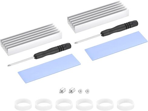 MECCANIXITY 2 Pack M.2 SSD Heatsink Cooler Alloy Aluminum Heat Sink with Mounting Screws Screwdriver Kit,1mm Thermal Pad, for Laptop, 70 * 22 * 10mm, Silver Tone in Kuwait