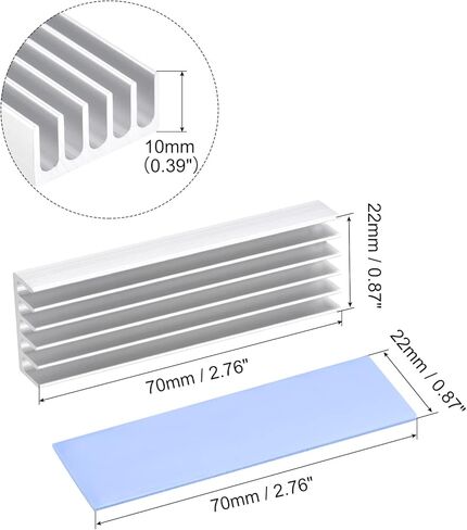 MECCANIXITY 2 Pack M.2 SSD Heatsink Cooler Alloy Aluminum Heat Sink with Mounting Screws Screwdriver Kit,1mm Thermal Pad, for Laptop, 70 * 22 * 10mm, Silver Tone in Kuwait