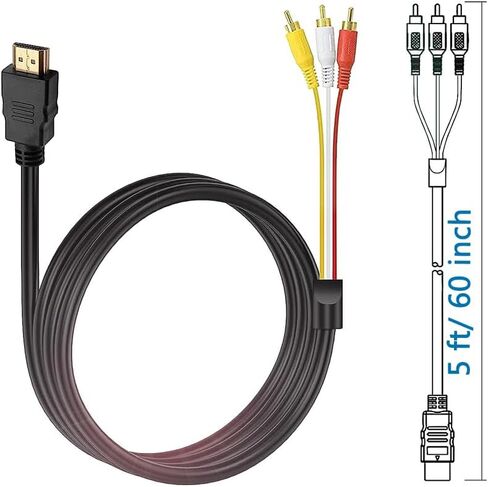 كابل DUOYHIEL HDMI إلى RCA، 1080P 5ft/1.5m HDMI ذكر إلى 3 RCA محول موصل كابل الصوت والفيديو، جهاز إرسال في اتجاه واحد للتلفزيون، HDTV، مشغل DVD والمزيد in Kuwait