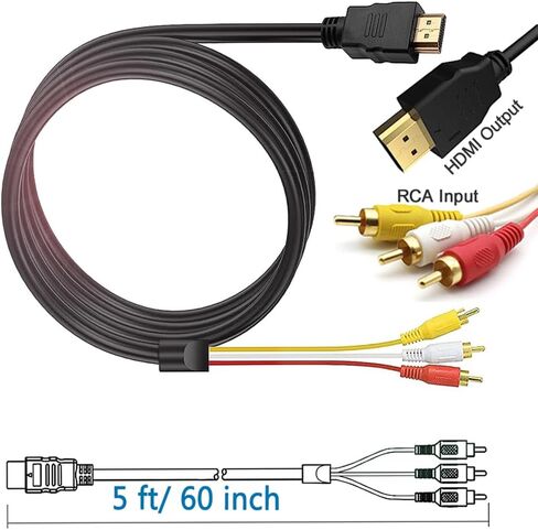 كابل DUOYHIEL HDMI إلى RCA، 1080P 5ft/1.5m HDMI ذكر إلى 3 RCA محول موصل كابل الصوت والفيديو، جهاز إرسال في اتجاه واحد للتلفزيون، HDTV، مشغل DVD والمزيد in Kuwait