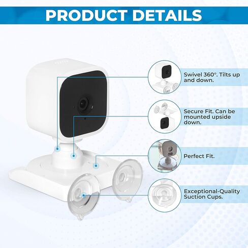 دعامة تثبيت آمنة ومتوافقة مع Blink Mini مع أكواب شفط مزدوجة تسمح بدوران 360 درجة - يتم تثبيتها على الفولاذ المقاوم للصدأ وزجاج النوافذ والمرايا والأسطح الملساء (حامل واحد) in Saudi Arabia