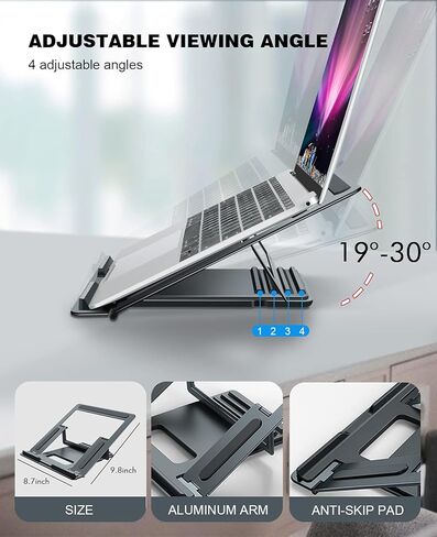 حامل كمبيوتر محمول B-Land للمكتب، حامل كمبيوتر محمول قابل للطي وحامل كمبيوتر من الألومنيوم، حامل كمبيوتر محمول بارتفاع قابل للتعديل بأربعة مستويات متوافق مع أجهزة MacBook وAir وPro وDell XPS وSamsung جميع أجهزة الكمبيوتر المحمولة مقاس 10-17 بوصة in Kuwait