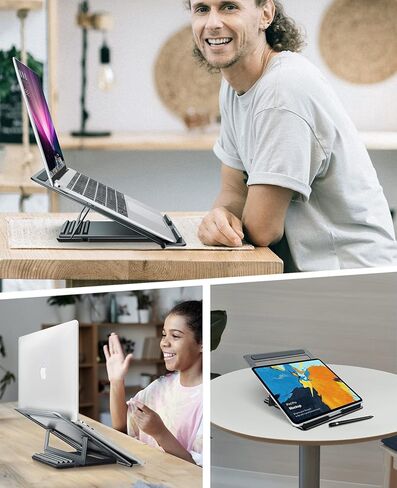 حامل كمبيوتر محمول B-Land للمكتب، حامل كمبيوتر محمول قابل للطي وحامل كمبيوتر من الألومنيوم، حامل كمبيوتر محمول بارتفاع قابل للتعديل بأربعة مستويات متوافق مع أجهزة MacBook وAir وPro وDell XPS وSamsung جميع أجهزة الكمبيوتر المحمولة مقاس 10-17 بوصة in Kuwait