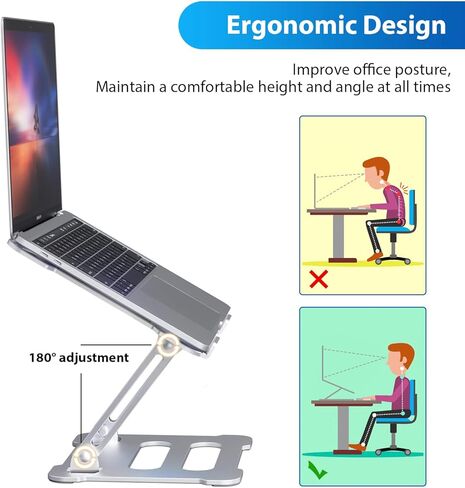 حامل كمبيوتر محمول من سبائك الألومنيوم قابل للتعديل للكمبيوتر المحمول مقاس 10-17.3 بوصة حامل كمبيوتر محمول مكتبي لأجهزة MacBook وDell وLenovo وHP والمزيد من أجهزة الكمبيوتر المحمولة (حامل الكمبيوتر المحمول) in Kuwait