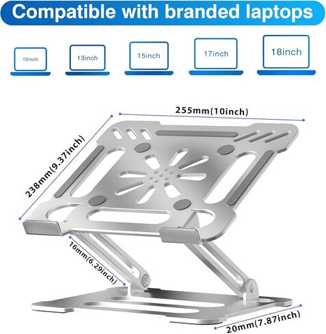 حامل كمبيوتر محمول من سبائك الألومنيوم قابل للتعديل للكمبيوتر المحمول مقاس 10-17.3 بوصة حامل كمبيوتر محمول مكتبي لأجهزة MacBook وDell وLenovo وHP والمزيد من أجهزة الكمبيوتر المحمولة (حامل الكمبيوتر المحمول) in Kuwait