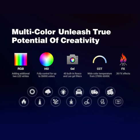 Godox TL60 Full-Color RGB Tube Light, CRI 96 TLCI 98 Accurate Color, 2700k-6500K Adjustable, 39 Light Effects, Supports APP/Remote/DMX Control, App Supports Color Gel Mode and Color Picker in Saudi Arabia