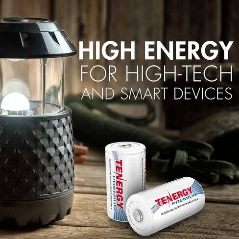 Tenergy Combo: 4 pcs Premium D Size Rechargeable Batteries High Capacity 10000mAh NiMH - UL Certified in Saudi Arabia