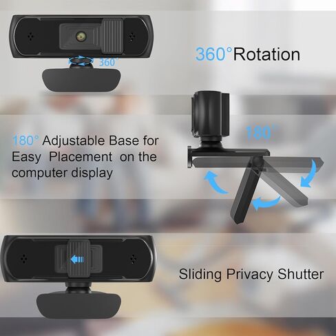 Emonoo HA501 1080P HD Webcam with Microphone, Web Camera with Privacy Cover and Tripod Stand, USB Camera for Computer Plug and Play, 30FPS, for Meetings Video Calls Compatible with Desktop Laptop in Kuwait