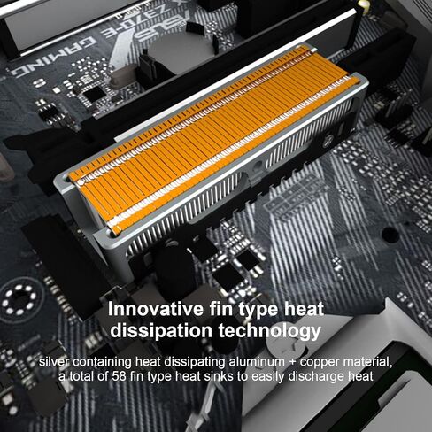 مبدد حرارة M.2 SSD 2280، تبريد M2 2280 SSD، مشتت حراري لمحرك الحالة الصلبة مع زعانف مشتت حراري من النحاس النقي، 58 فتحة عادم، مروحة ذكية منخفضة الضوضاء PWM in Kuwait