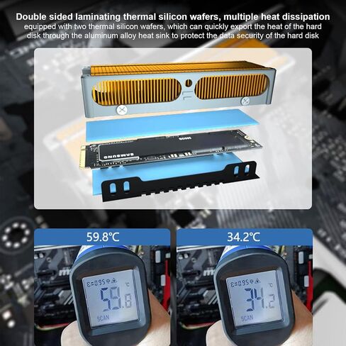 مبدد حرارة M.2 SSD 2280، تبريد M2 2280 SSD، مشتت حراري لمحرك الحالة الصلبة مع زعانف مشتت حراري من النحاس النقي، 58 فتحة عادم، مروحة ذكية منخفضة الضوضاء PWM in Kuwait