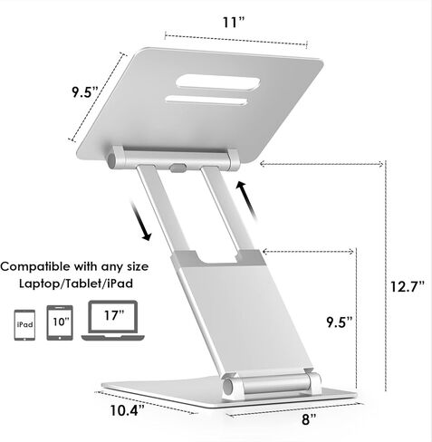 كمبيوتر محمول MagicHold قابل للتعديل (10-17 بوصة) حامل حامل من الألومنيوم للمكتب والكمبيوتر المحمول متوافق مع MacBook Pro/Air، IPAD Pro 12.9 /Tablet/E-Book، Samsung، Dell، كمبيوتر محمول in Kuwait