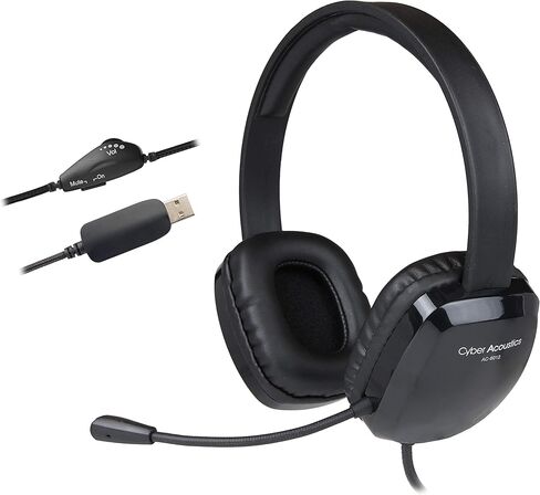 سماعة رأس ستيريو Cyber ​​Acoustics USB (AC-6012-20) - 20 حزمة، ميكروفون أحادي الاتجاه مع ذراع مرن للكمبيوتر الشخصي وأجهزة Mac؛ عناصر التحكم في الصوت المضمنة؛ مثالية للفصل الدراسي أو المنزل in Kuwait