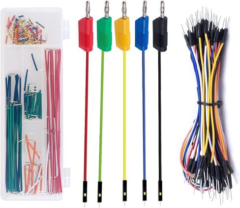 مجموعة أدوات توصيل بريدبورد بدون لحام من Makeronics | 5 قطع من أسلاك توصيل الموز إلى الجامبر + حزمة مربعة ناعمة وخفيفة التشكيل + | مجموعة أسلاك جامبر نحاسية صلبة + 65 قطعة كابلات أسلاك in Kuwait