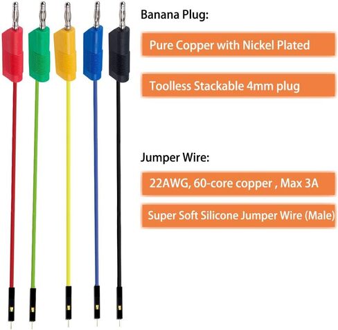 مجموعة أدوات توصيل بريدبورد بدون لحام من Makeronics | 5 قطع من أسلاك توصيل الموز إلى الجامبر + حزمة مربعة ناعمة وخفيفة التشكيل + | مجموعة أسلاك جامبر نحاسية صلبة + 65 قطعة كابلات أسلاك in Kuwait